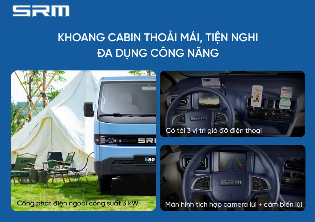 Xe Van Điện SRM E80 - Mặt trước ca lăng và cụm đèn chiếu sáng tinh tế Xe Van Điện SRM E80 - Mặt trước ca lăng và cụm đèn chiếu sáng tinh tế