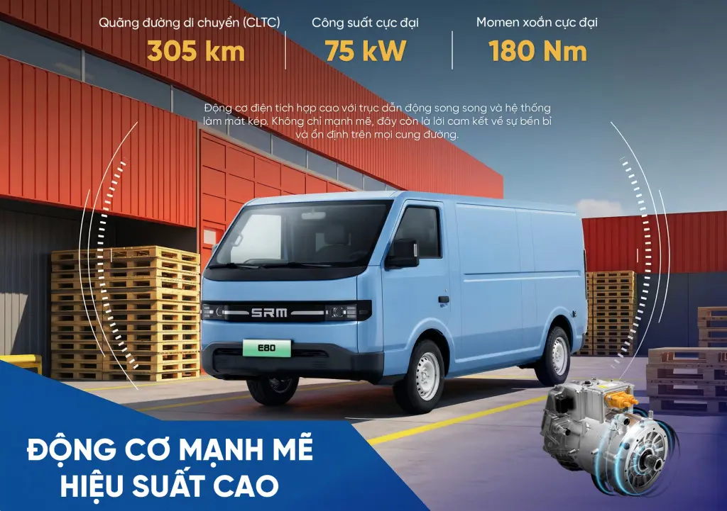 Xe Van Điện SRM E80 - Nội thất cabin tiện nghi, rộng rãi và thoải mái Xe Van Điện SRM E80 - Nội thất cabin tiện nghi, rộng rãi và thoải mái